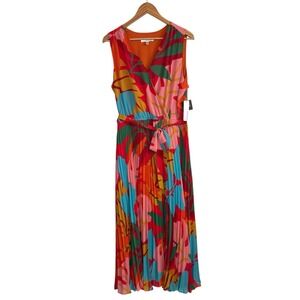 Studio One Womens Dress 18 Maxi Pleated Sleeveless Artsy Boho Floral Colorful
